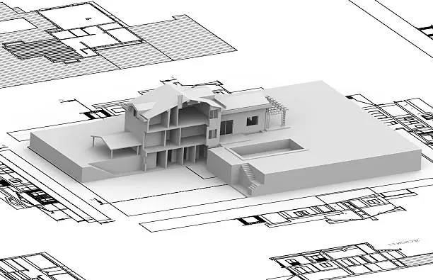 Maquetas 3D, vista desde arriba a una maqueta arquitectónica extremadamente detallada